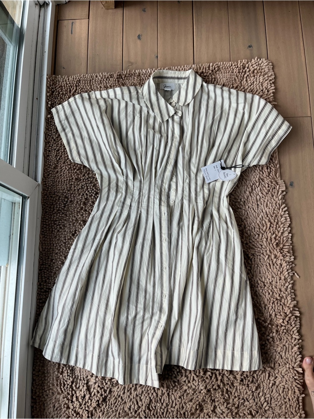 Striped Button-Front Mini Dress in Cream and Brown